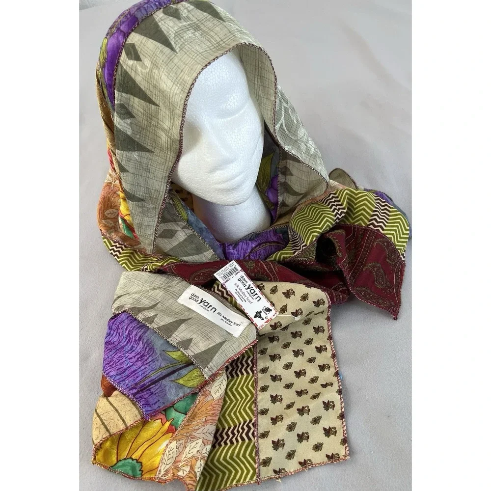Darn Good Yarn Silk Medley‎ Scarf Reclaimed Sari Silk Floral 20×70 Inches New